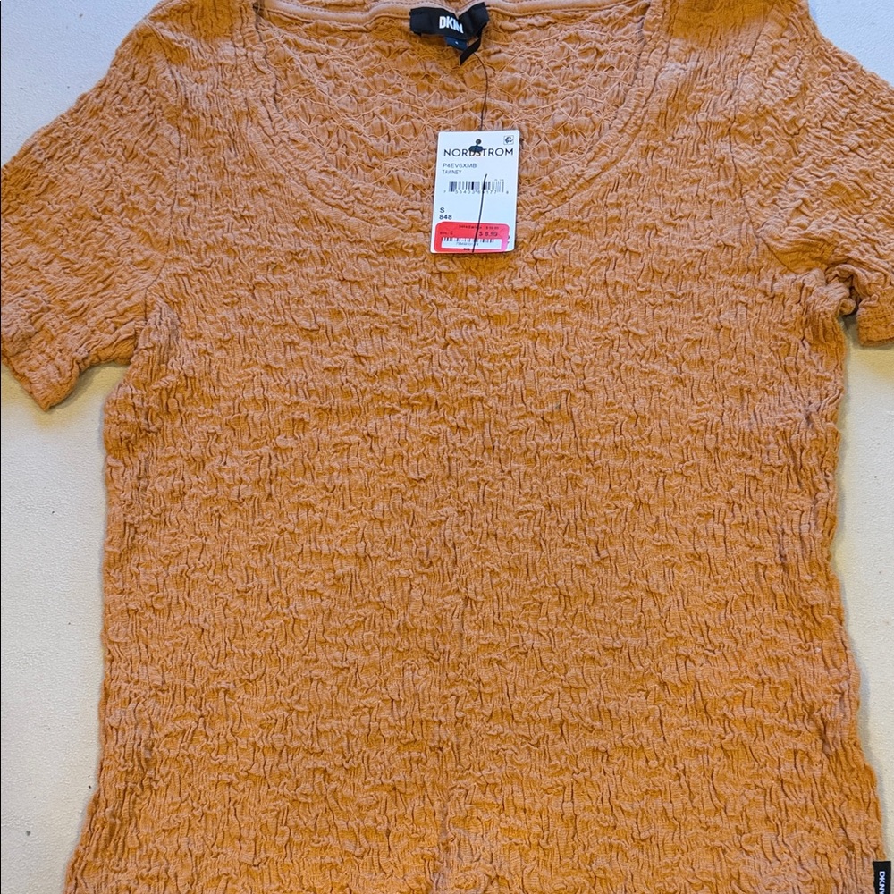 DKNY Textured Short Sleeve Top in Rust Orange